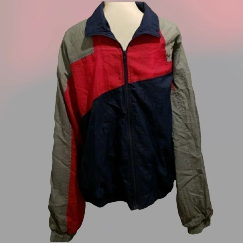 VINTAGE 80s Nylon Wind Suit Jacket Athletic Works 2XL Color Block EUC